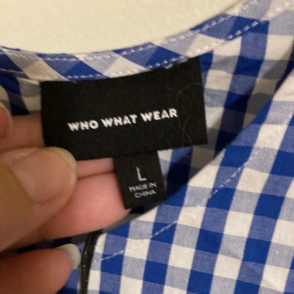 Who What Wear Blue Gingham Women's L Top - Picture 2 of 4
